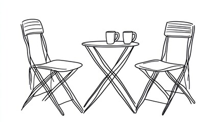 Outdoor folding table and chairs drawing