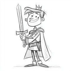 Cheerful young prince holding a sword in a playful kingdom setting during daytime