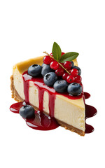 Slice of cheesecake with fresh berries isolated on transparent background