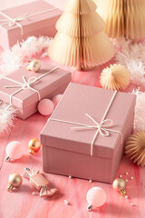 Wonderful Christmas gift box with baubles and ornaments.