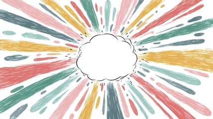 Obraz premium A vibrant blank thought bubble surrounded by colorful dynamic streams radiating energy in shades of red yellow blue gree