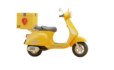Yellow delivery scooter with package for express service