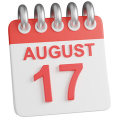 3d render Calendar page with August 17th icon 