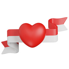 3d render Heart on Indonesian Ribbon Love and Patriotism Symbol