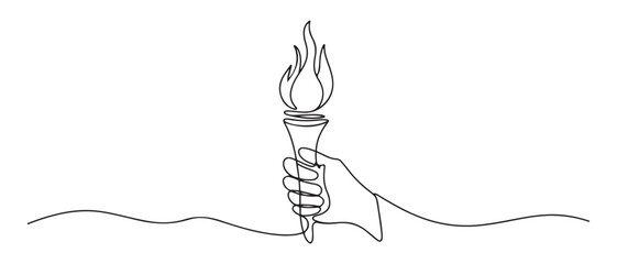 vector continuous line of hand holding torch.single line hand carrying torch. one line Icon drawing with white background