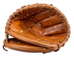 Side Profile of Closed Baseball Glove with Broken-In Creases, Isolated PNG