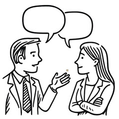 Young adults having a conversation represented by large speech bubble.