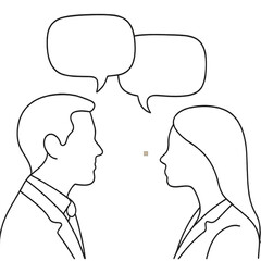 Young adults having a conversation represented by large speech bubble.