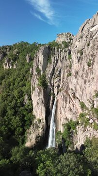 Waterfall Piscia Di Gallu - Corsica, drone video 4k