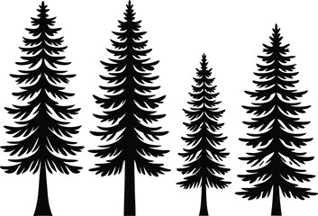 Obraz premium Snowy Trees Illustration Set. Winter Forest Snowy Trees Clipart. Frosty Tree Silhouette Design. Snow Covered Tree Illustration Set. Winter Tree Landscape Clipart. Minimalist Snowy Tree Collection
