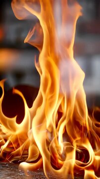 Fiery flames dance in vibrant colors as they flicker in the night, showcasing the raw beauty and power of fire in a mesmerizing display