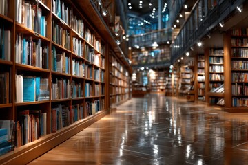 Long Polished Aisle in Multi Story Library
