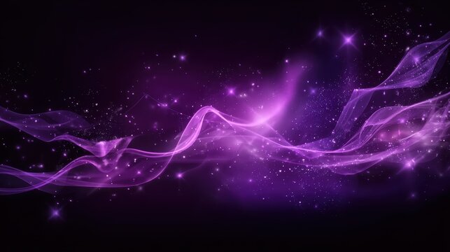 Purple tech background with flowing particles starry lights