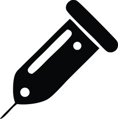 Black silhouette of a medical syringe with needle and plunger conveying healthcare concepts vaccination and medical treatment procedures