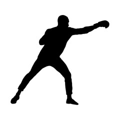 silhouette of a young man boxing, running
