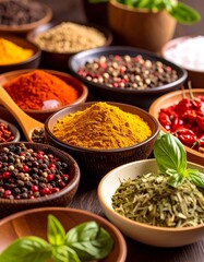 Colorful spices in bowls