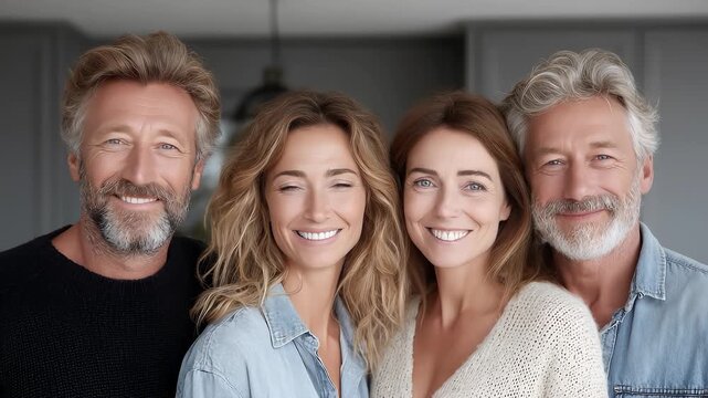 Happy family members smile together showing a harmonious and warm family atmosphere
