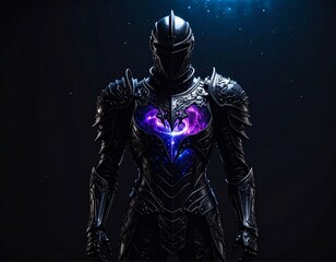 Fototapeta premium Celestial Knight: A knight clad in ornate, otherworldly armor, illuminated by a celestial glow, stands as a symbol of valor and protection amidst a dramatic backdrop of deep space.