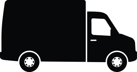 Vector illustration of a black delivery truck silhouette scalable eps graphic