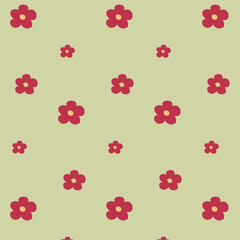 Seamless Pattern with Red Simple Flowers on Light Background