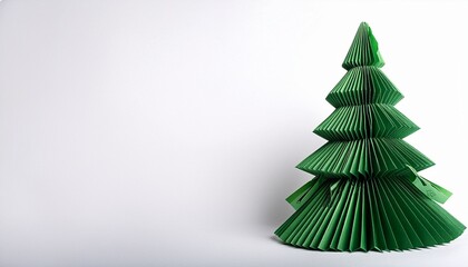 Green Christmas Tree Made Of Paper Origami On White Background Space For Writing