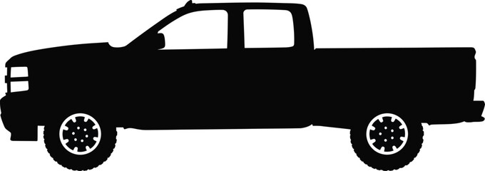 Silhouette of a four door pickup truck vector graphic for commercial use