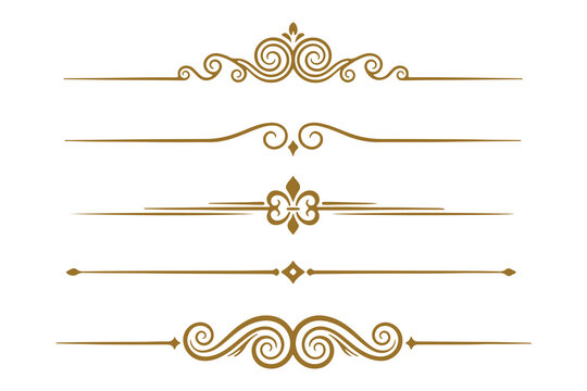 Golden divider collection, elegant ornamental line borders, vintage filigree flourishes, luxury wedding invitations, cards and certificate vector elements.eps
