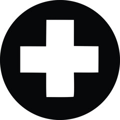 Obraz premium Simple black and white circle with white plus symbol a basic graphic element for medical or healthcare concepts