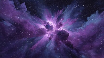 A cosmic explosion with vibrant purple hues resembling a nebula or fireworks,