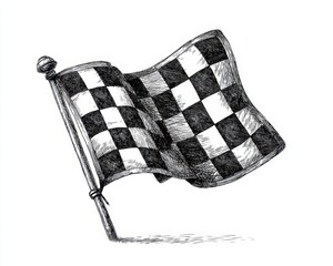 Checkered Flag Cartoon. Hand Drawn Racing Start and Finish Line Flag Illustration