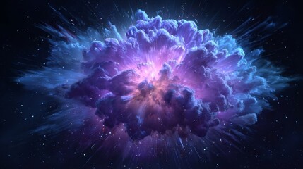 Vibrant purple and blue cosmic explosion with radiating energy,