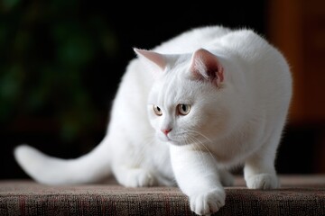 Cat Stage. Lovely White Cat Playing on Stage with Friends and Family