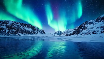 Majestic aurora borealis over a frozen arctic landscape