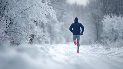 Winter Sports Injury. Man Running on Snow-Covered Trail in Nature