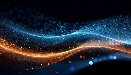 Obraz premium Abstract Shimmering Waves Of Blue And Orange Particles Create A Mesmerizing Visual Effect