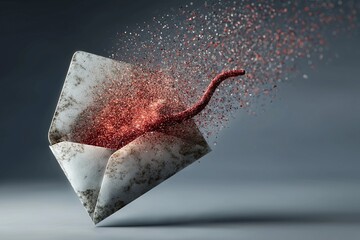 Old paper envelope morphs into digital worm, symbolizing phishing threats in cybersecurity. transformation is dynamic and visually striking, highlighting digital dangers