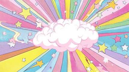 A vibrant and colorful scene features a striking flower at the center,