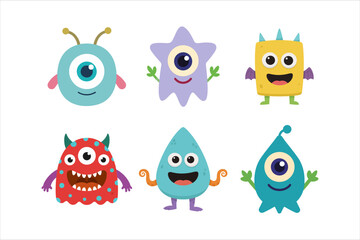 Fototapeta premium Cute Monster Character Set with a white background.