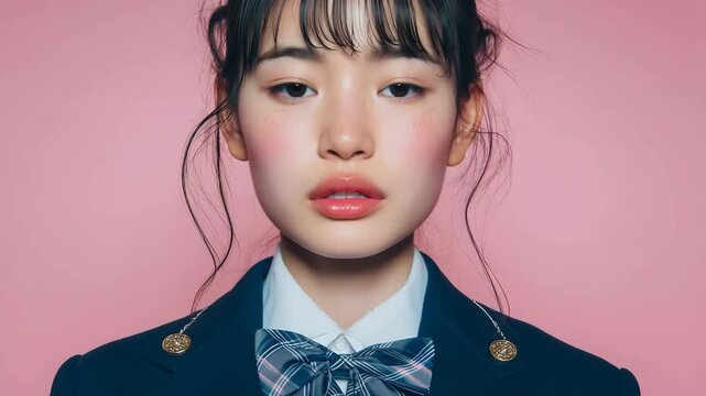 少女が虫眼鏡で片目を覗くポーズ