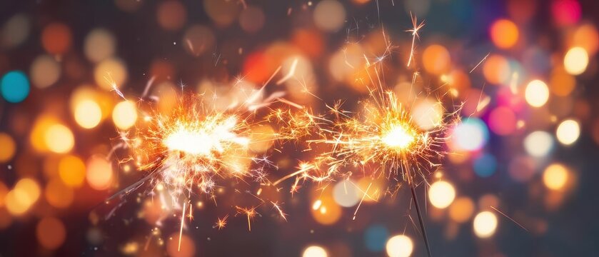 Happy New Year background with glittering sparklers and soft bokeh, perfect for branding, events, and holiday themes