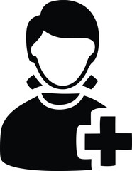 Silhouette of a person icon with a plus sign indicating adding a new user profile or contact detail.