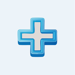 Obraz premium A 3D rendered illustration of a blue plus sign with a white center, isolated on a light blue background.