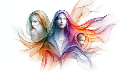 Abstract Holy Family represented by soft silk floating gently in the background. Christmas time