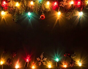 Christmas lights border on dark background