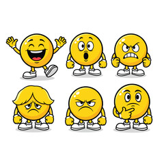 A collection of six expressive yellow cartoon emoji characters showing various emotions.