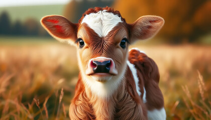 Small cow isolated on the field