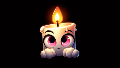 Funny 3D lit candle cartoon isolated on black background