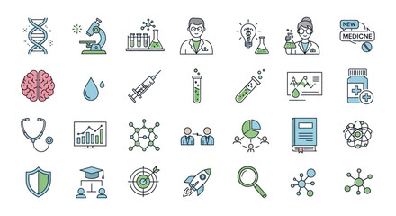 Inspiring science and medicine icons for modern healthcare and research design, perfect for websites, presentations, and educational materials with a clean aesthetic