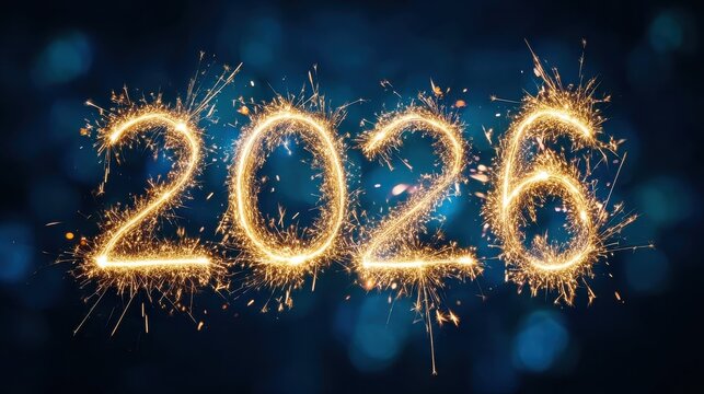 2026 celebration background with fireworks, perfect for posters, digital art, and optimistic themes