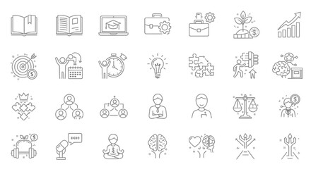Unlock business potential with this dynamic line icon set representing growth, strategy, and innovation perfect for presentations and marketing campaigns
